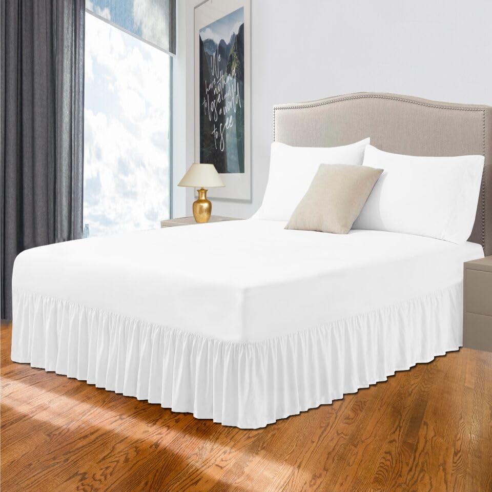 Easy Care Plain Dyed Polycotton Valance Sheet Super Soft Shrinkage Fade Resistant Frilled Valance Bed Skirts Extra Deep Fitted Valance Bed Sheets (White, Single) โ image 1