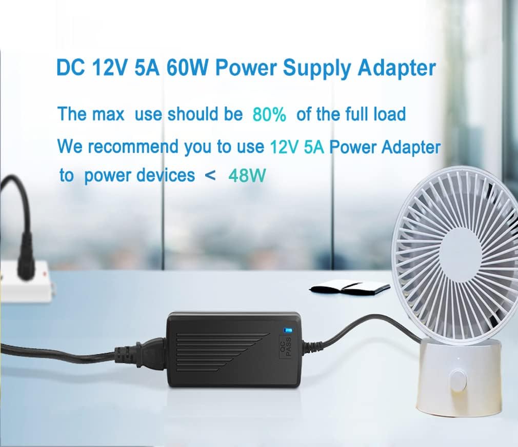 12Volt 5A Power Supply 60W AC DC Adapter Converter 100V-240V AC to DC 12 Volt 5 Amp Power Adapter Supply Transformer 5.5mmX 2.5mm 2.1mm Plug for 12V LED Strip Lights Security Camera