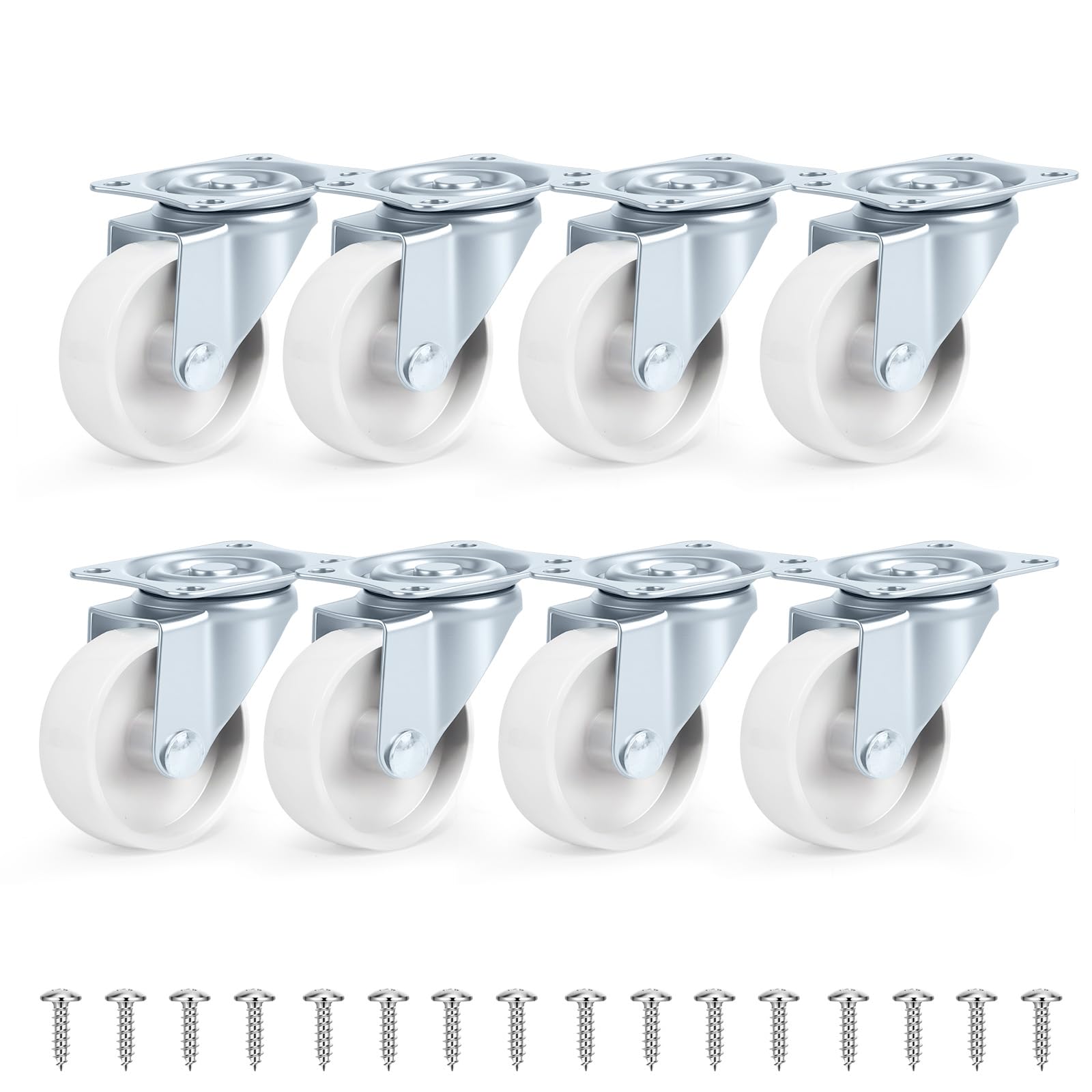 Nfbcxutkw 5 1 Inch Casters Set Of 8, 8 Swivel, White Pp