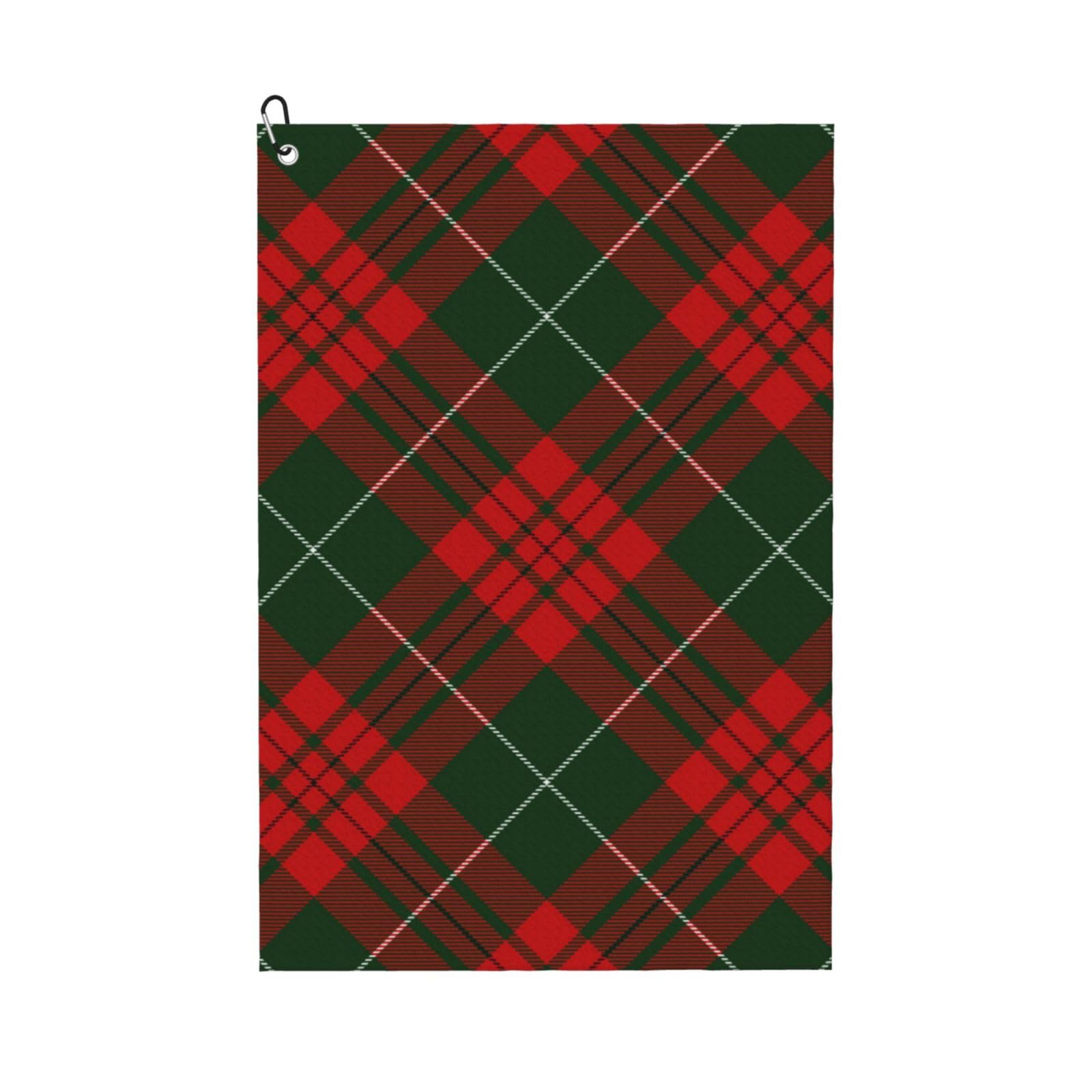 Hnnkloy Christmas Scottish Tartan, 16x24 in Portable Waffle Golf Towels with Carabiner Clip for Golf Bag