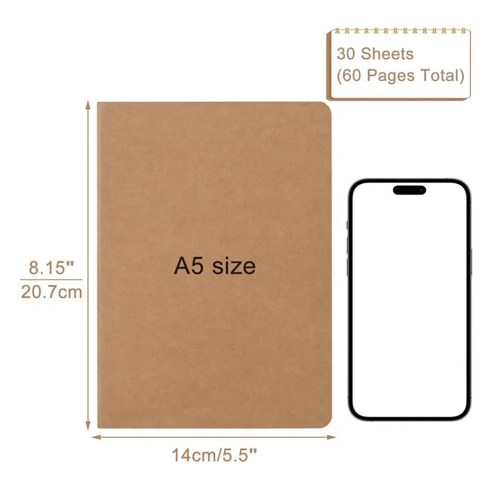 100er-Pack A5-Notizbücher aus Kraftpapier, 8,15 x 5,5 Zoll, blanko, Journaling for die Arbeit, Komposition for die Schule