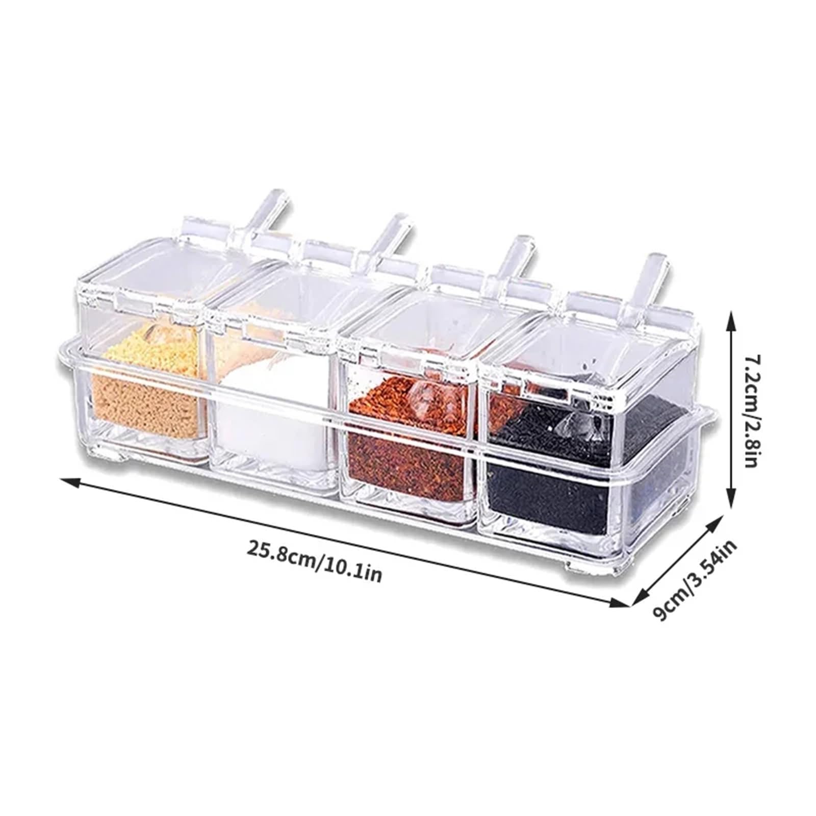 Pot à épices de cuisine 4 boîtes d'assaisonnement transparentes, conteneurs stockage avec couvercles et cuillères Pour Spice