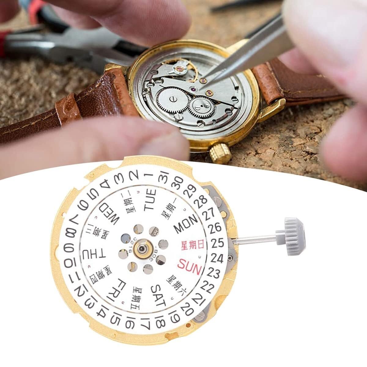 Mouvement de Montre mécanique Automatique avec Cadran de Calendrier, Affichage de la Semaine et Aiguille - Modèle 8200
