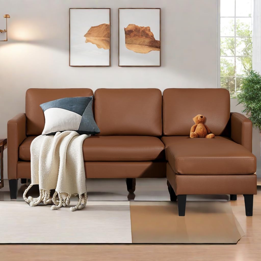 أريكة جلدية مقطعية على شكل حرف L - سرير أريكة قابل للتحويل ، بني ، 22.83 "عرض &times; 22.83" عرض &times; 5.51 "ارتفاع