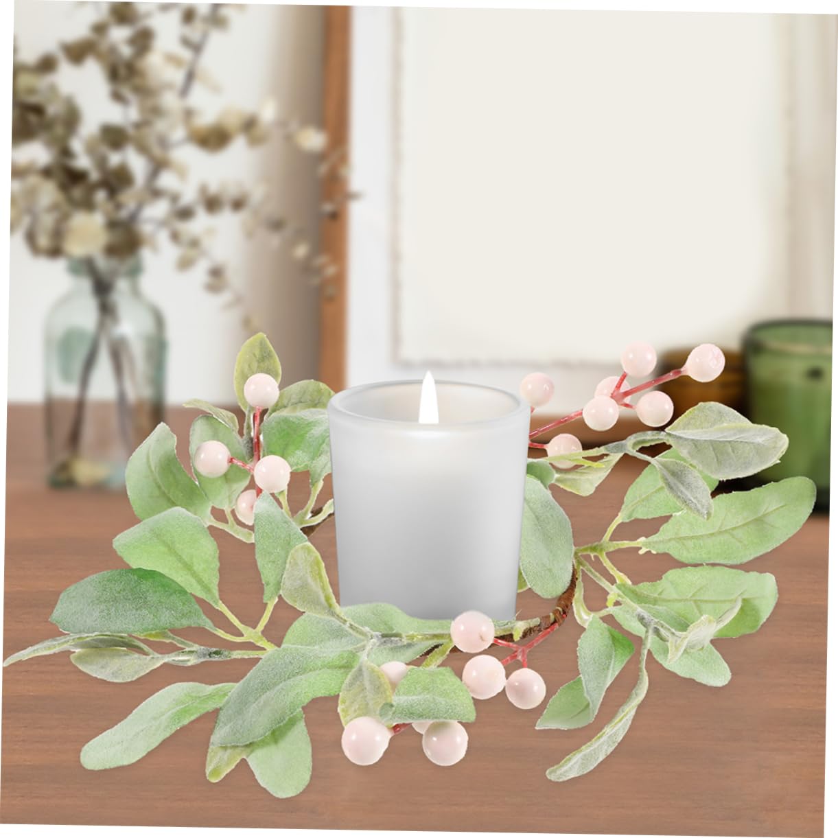 3piezas Artificial De Eucalipto para Velas Navideñas Portavelas De Adviento Bayas Decoración De Aro para Cenas De Fiesta