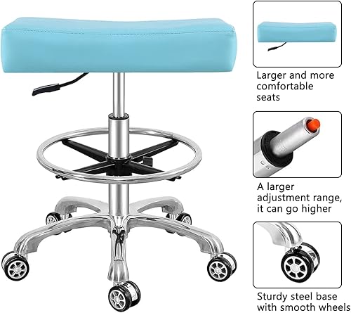 Miniatura 4 de Antlu Silla giratoria ajustable para masaje oficina tatuaje cocina, taburete de trabajo con ruedas (cian, con anillo para pie)