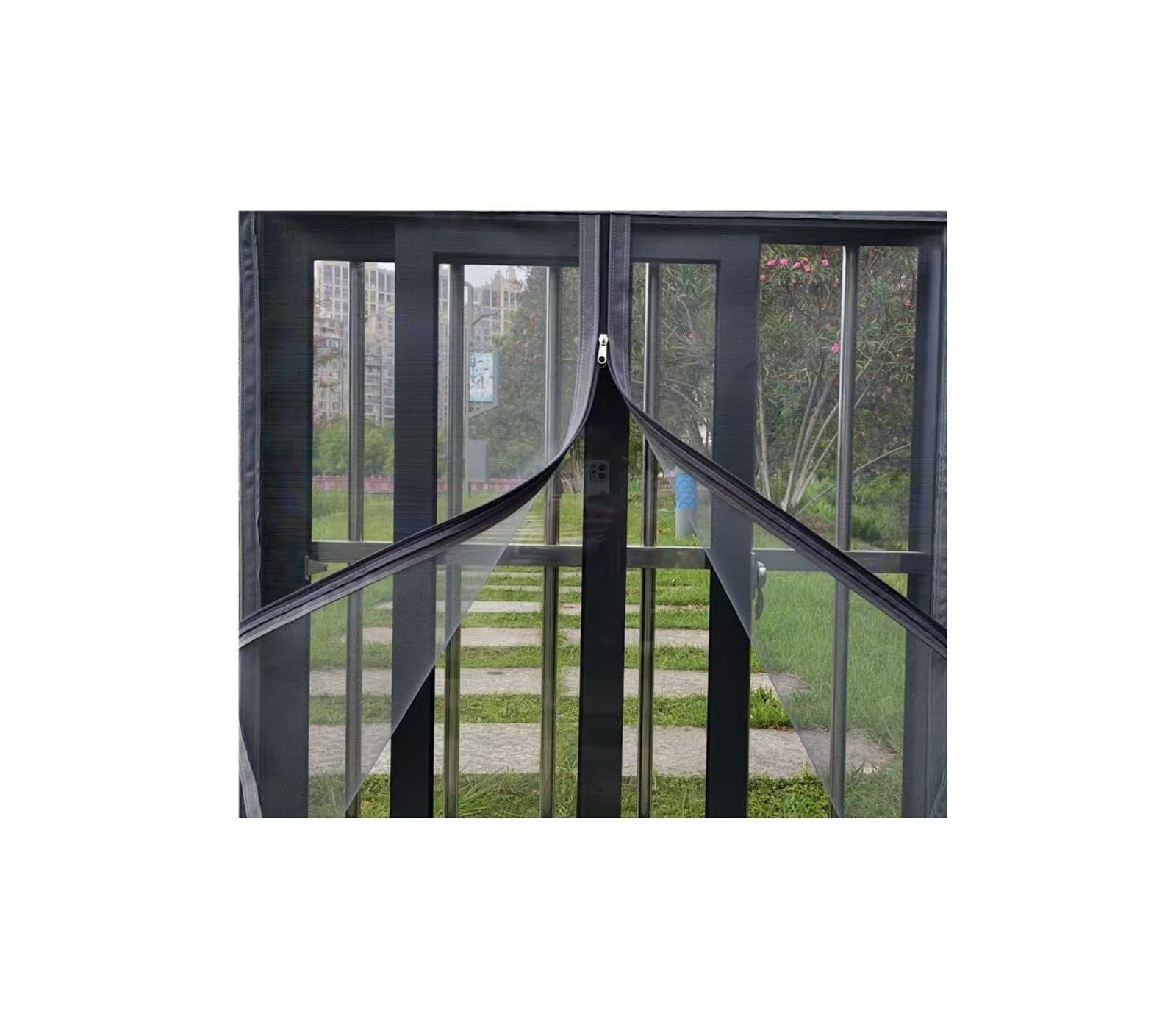 Moustiquaire de fenêtre grise en fibre de verre avec fermeture éclair 170x170 cm