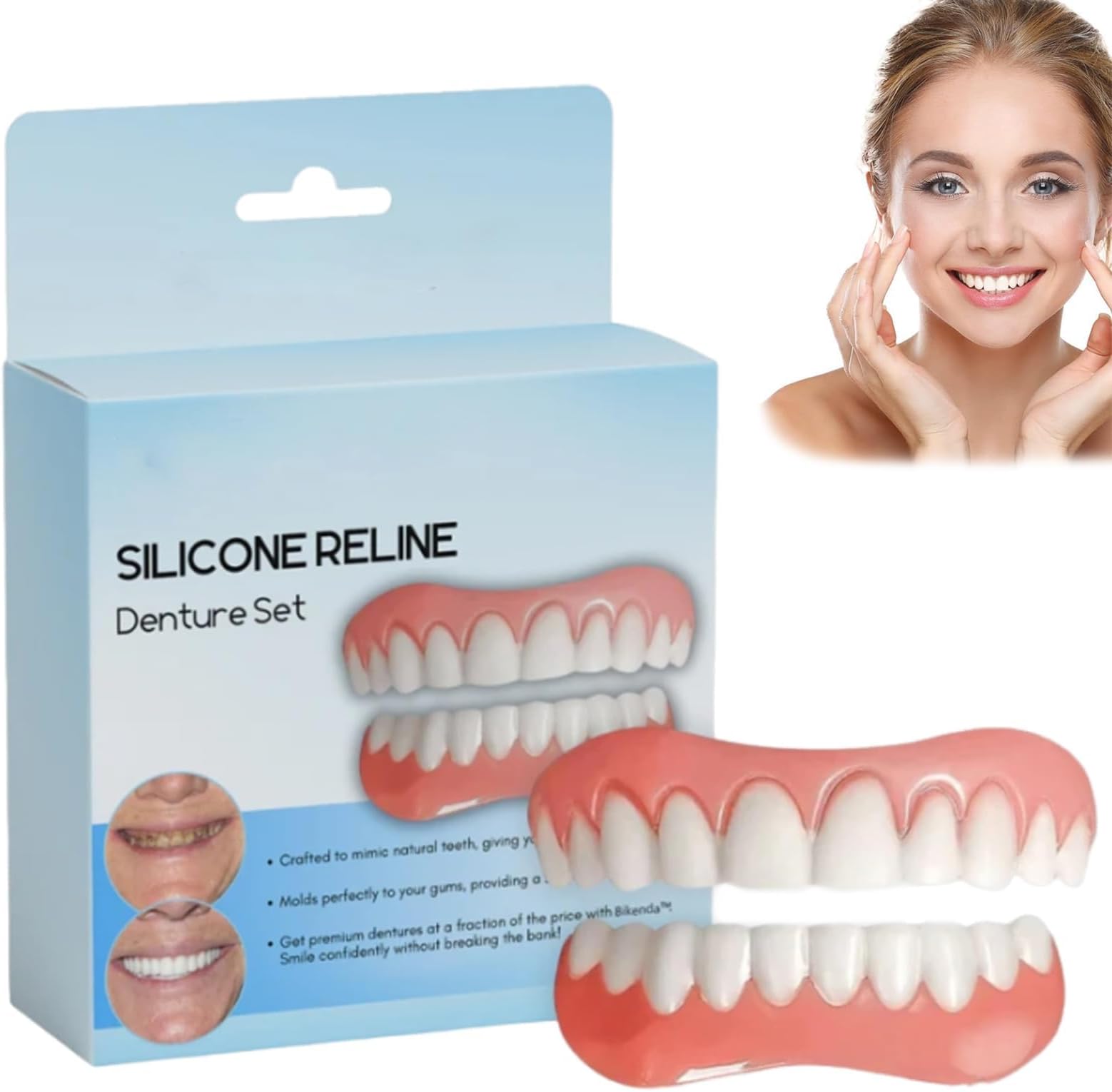 DEJIN Bikenda Silicone Reline Denture Set - Secure & Comfortable Upper/Lower Dentures Repair Kit with Soft Silicone Material for Easy Adjustments