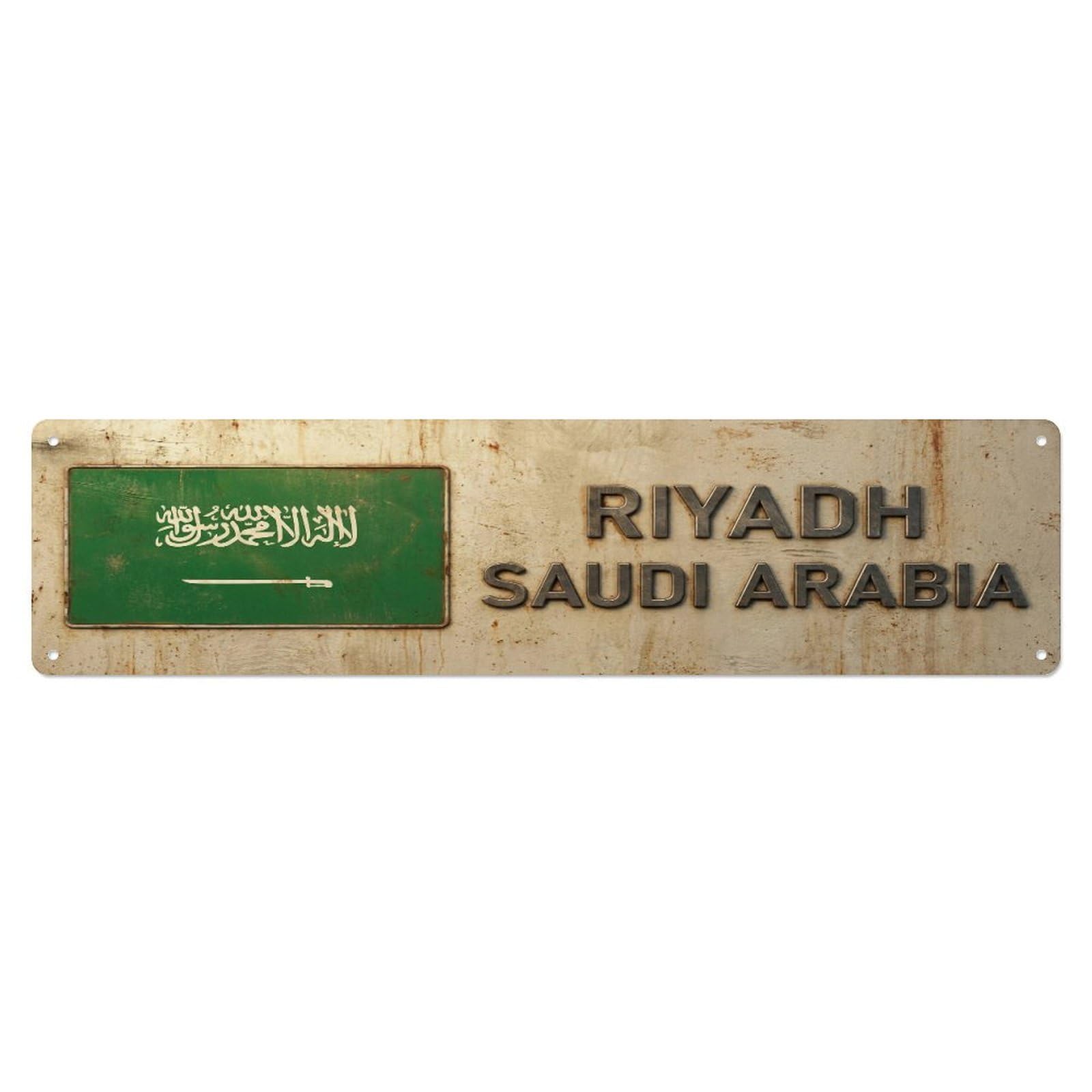 Okahys 4X16inch(10X40cm) Vintage Riyadh Saudi Arabia Flag Decor Rustic Travel Metal Tin Sign