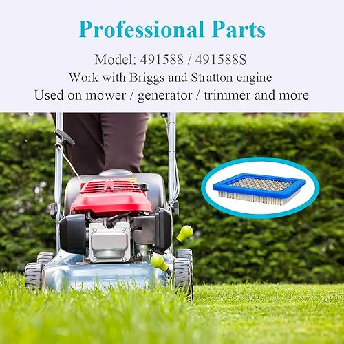 Miniatura 4 de Paquete de 10 filtros de aire 491588S + filtro de combustible 394358 compatible con Briggs and Stratton 491588 4915885, Toro 20332, Craftsman 33644,