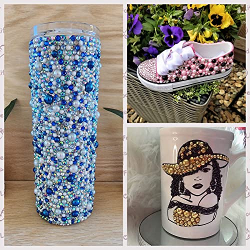 ASTARON 50g Mix Flat Back Pearls and Rhinestones for Crafts Mixed Size 3mm-10mm Flat Back Rhinestones for Crafts Flatback Pearls for DIY Tumblers Mugs Nail Art Shoes Clothes (Blue Series) - Image 4