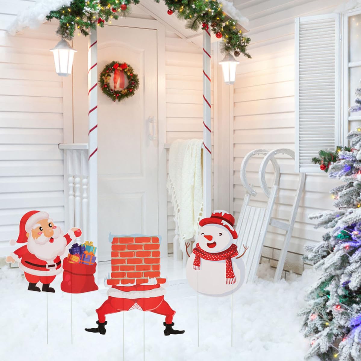 12 Pièces Panneau de Noël Inséré en Plastique pour Jardin, Décor