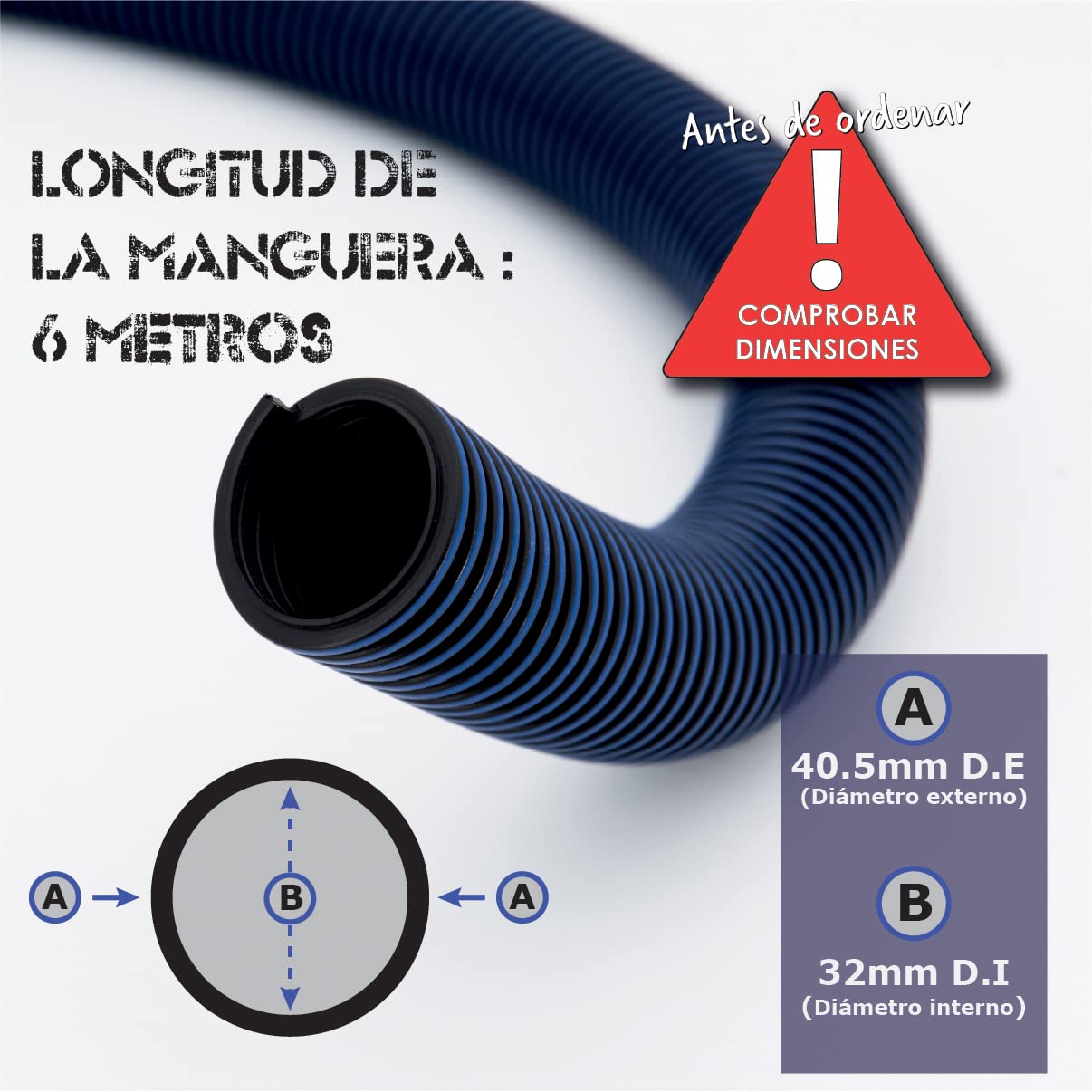 DUST COMMANDER HESD - Manguera anillada flexible de aspiración antiestática (25/32 mm) diferentes longitudes (6 m, 32 mm)