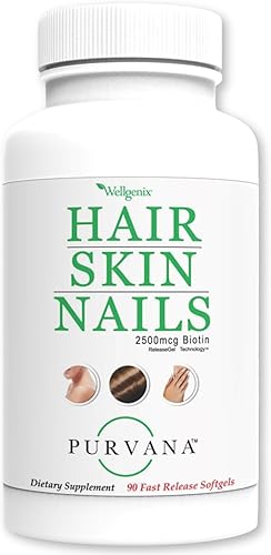 Miniatura 1 de Wellgenix Purvana - Gel suave para cabello, piel y uñas, 2500 mcg de biotina, DMAE, MSM, cola de caballo, extracto de semilla de uva,