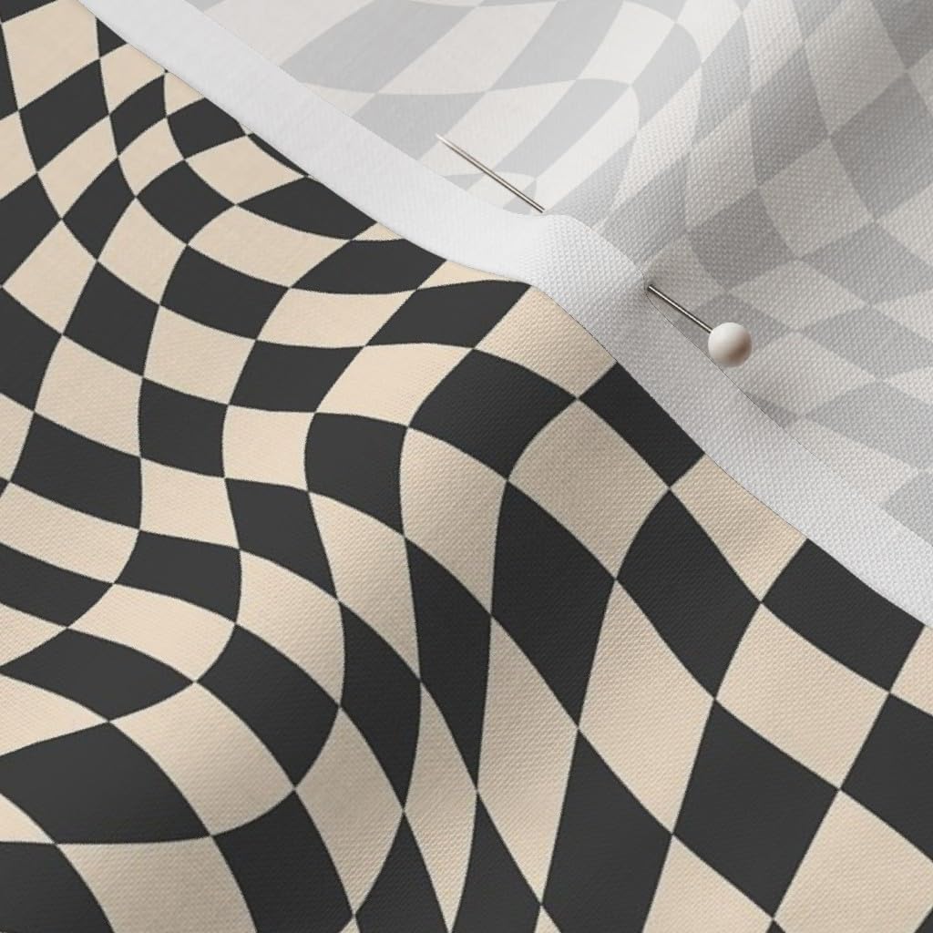 Spoonflower Fabric - Optical Pattern Black Beige Psychedelic Warped Wavy Illusion Geometric Printed on Petal Signature Cotton Fabric Fat Quarter - Sewing Quilting Apparel Crafts Decor