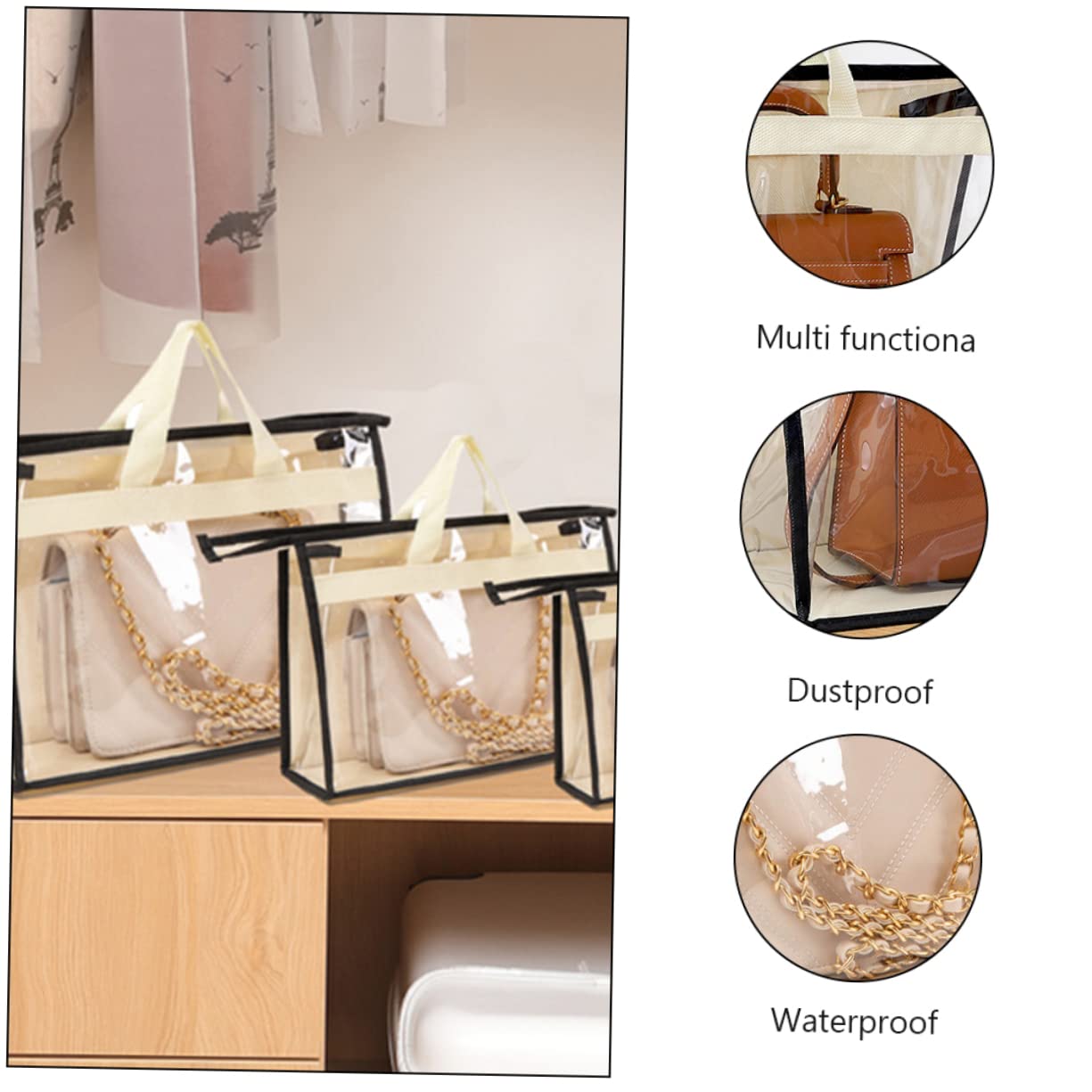 Storage Bags 3 Piezas Bolsa Polvo Bolso Mano Transparente Organizador Bolsas Colgantes Armario Organizador Bolsos Bolso Impermeable Bolsa Colgante Almacenamiento Tela No Tejida