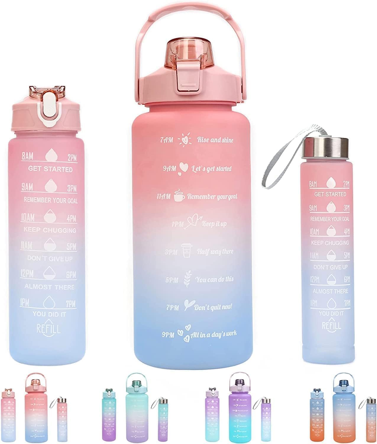 TORCHIT Set of 3 Water Bottle 2000ML, 900ML, 300ML with Motivational Time Marker, Leakproof Durable Sipper Water bottle for office, School, gym (ASSORTED COLOR, MULTICOLOR)-image-12