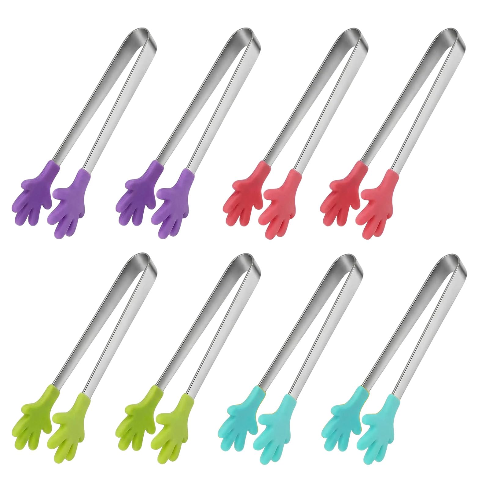 8 Piezas Mini Pinzas Alimentarias de Acero Inoxidable con Pomos de Silicona Coloridos, Pinzas Multifuncionales para Bar de Dulces, Buffet, Hielos y Aperitivo, Set de Accesorios Festivos HoxzoDa