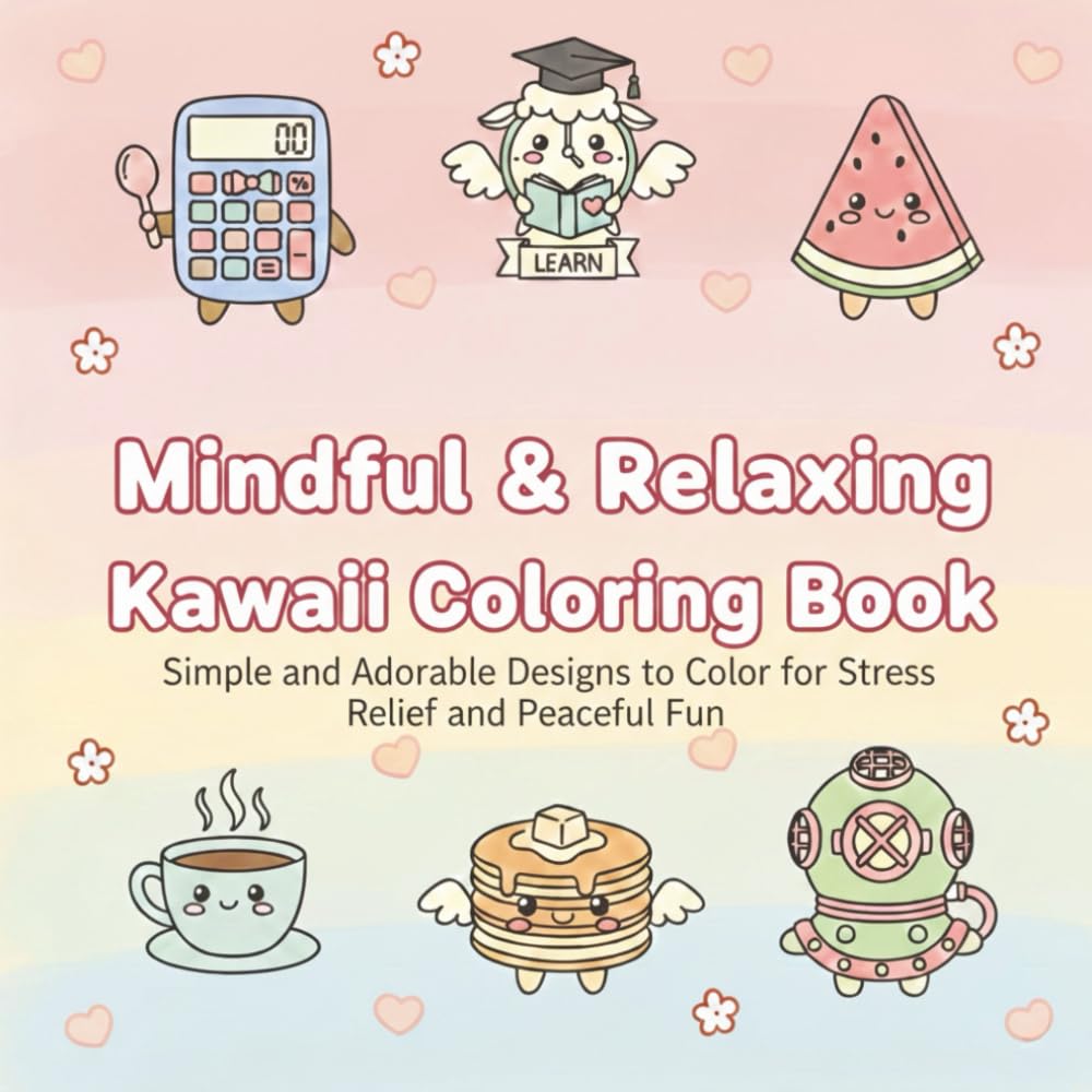 Mindful & Relaxing Kawaii Coloring Book: Simple and Adorable Designs for Stress Relief - 50 Cute & Easy Designs for Stress Relief