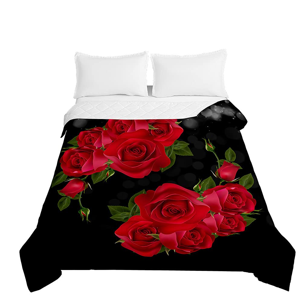 Surwin Black Embossed Quilted Bedspreads Single Double Super King Bed Size, Rose Bedspread Quilt Sofa Throws Blanket Lightweight Coverlet Microfiber Comforter Bed Sheet (,220 * 240Cm)