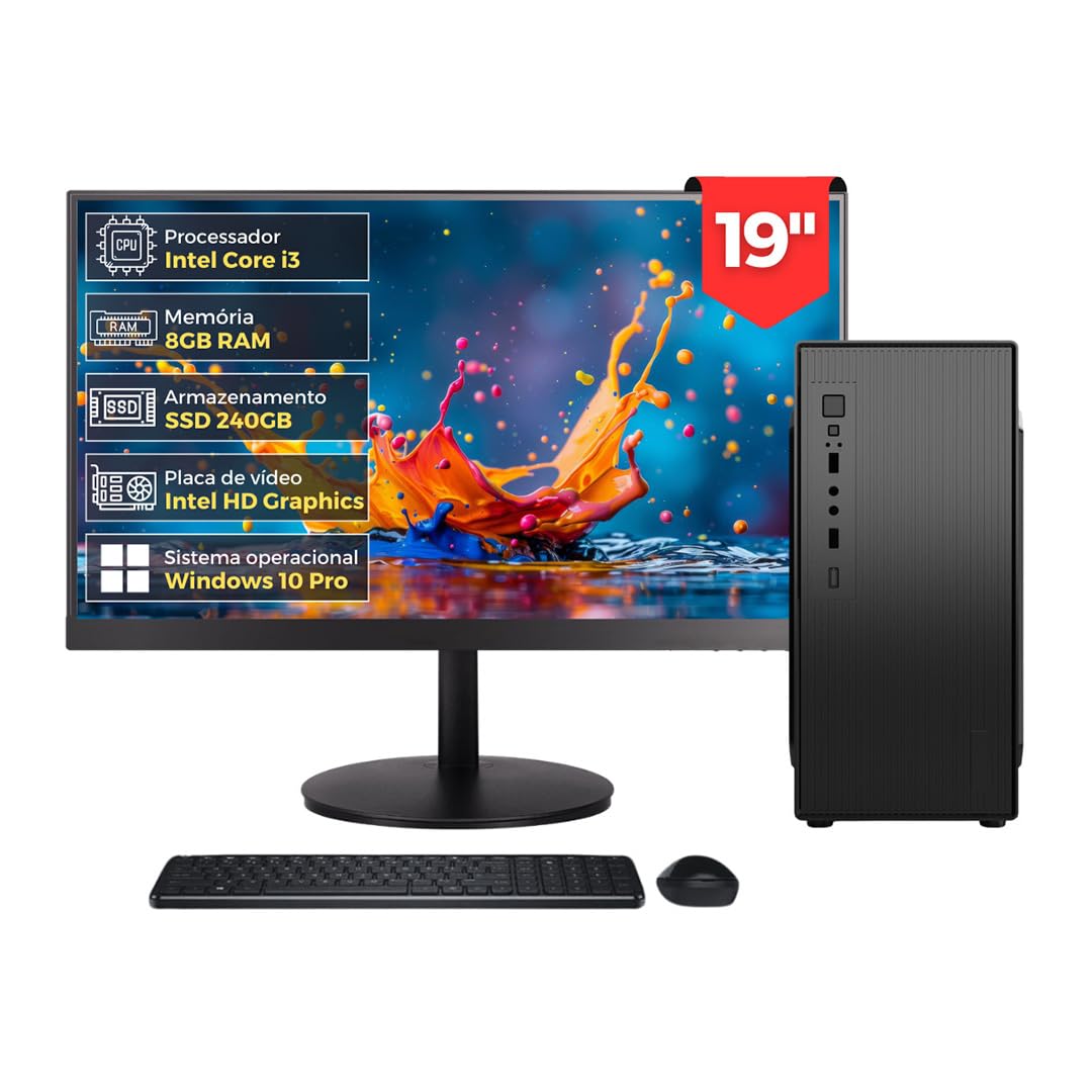パソコン・モニターセット　i3 10100 ssd250 8gb Computador Completo Intel Core i3, 8GB RAM, SSD 240GB, Monitor LED