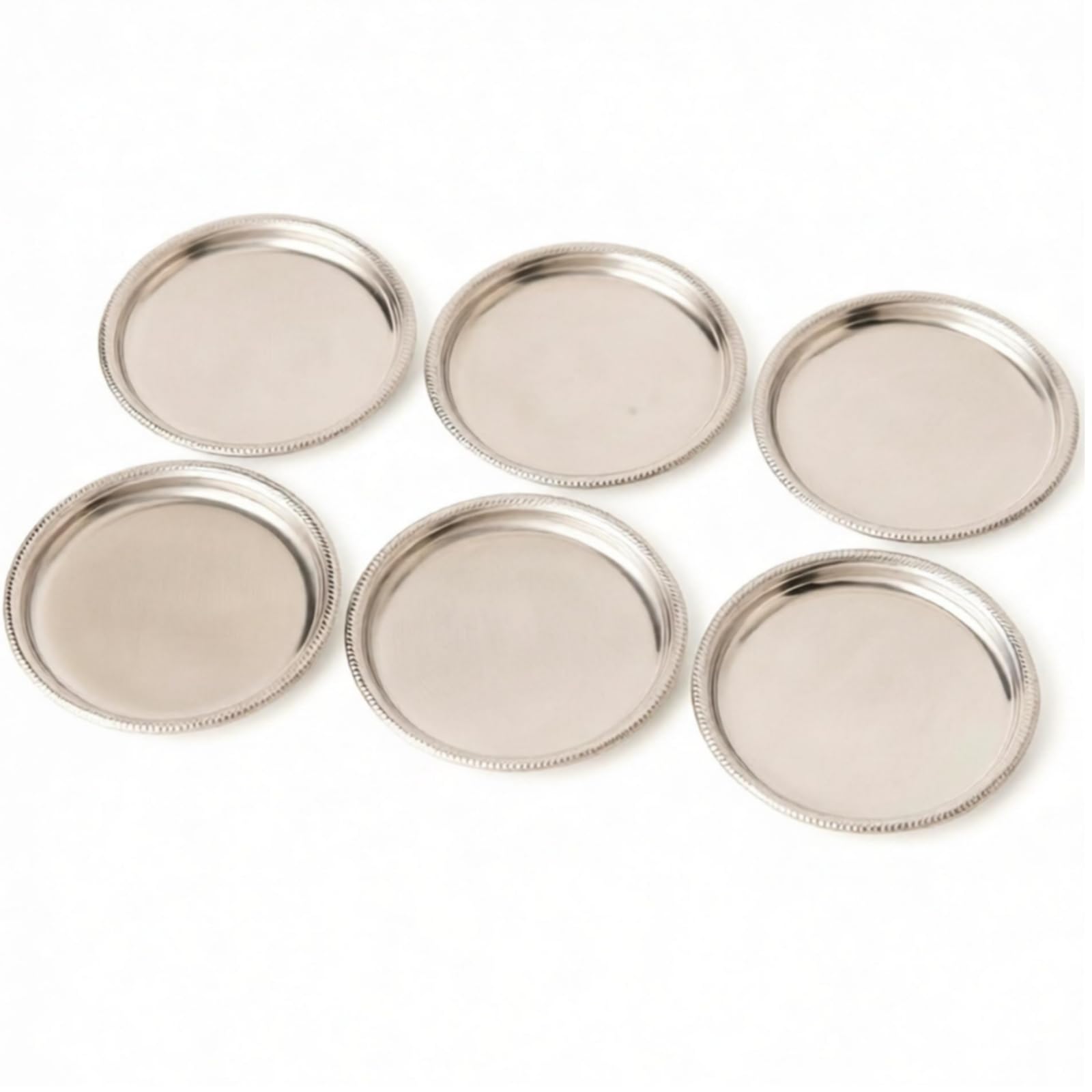 perfk Plato Circular Acero Inoxidable para Posavasos con Bor corativo Banja Metálica Elegante Resistente al Óxido para Servir Café Té O Chocolate Caliente, style to 1