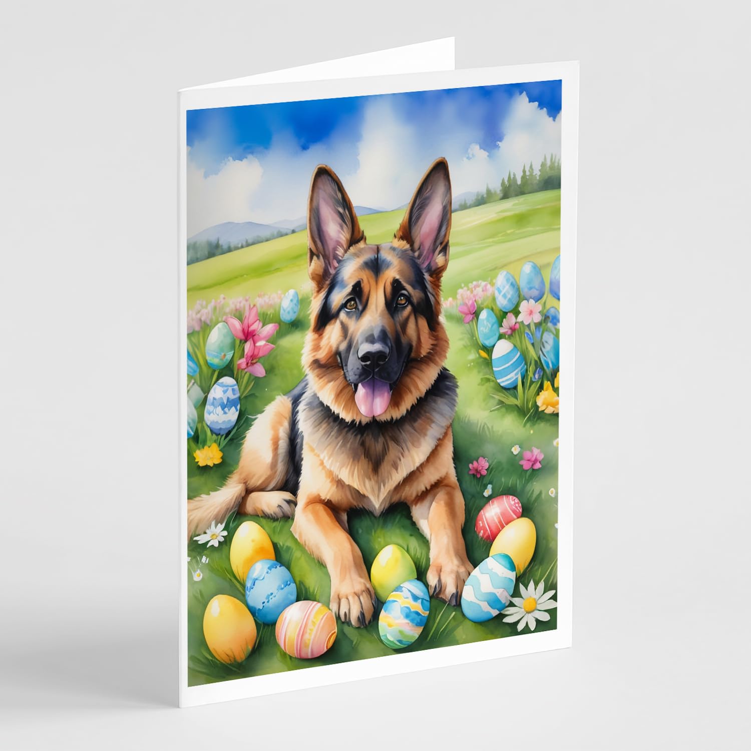 Caroline's Treasures DAC5046GCA7P German Shepherd Easter Egg Hunt Greeting Cards Pack of 8 Blank Cards with Envelopes Whimsical A7 Size 5x7 Blank Note Cards