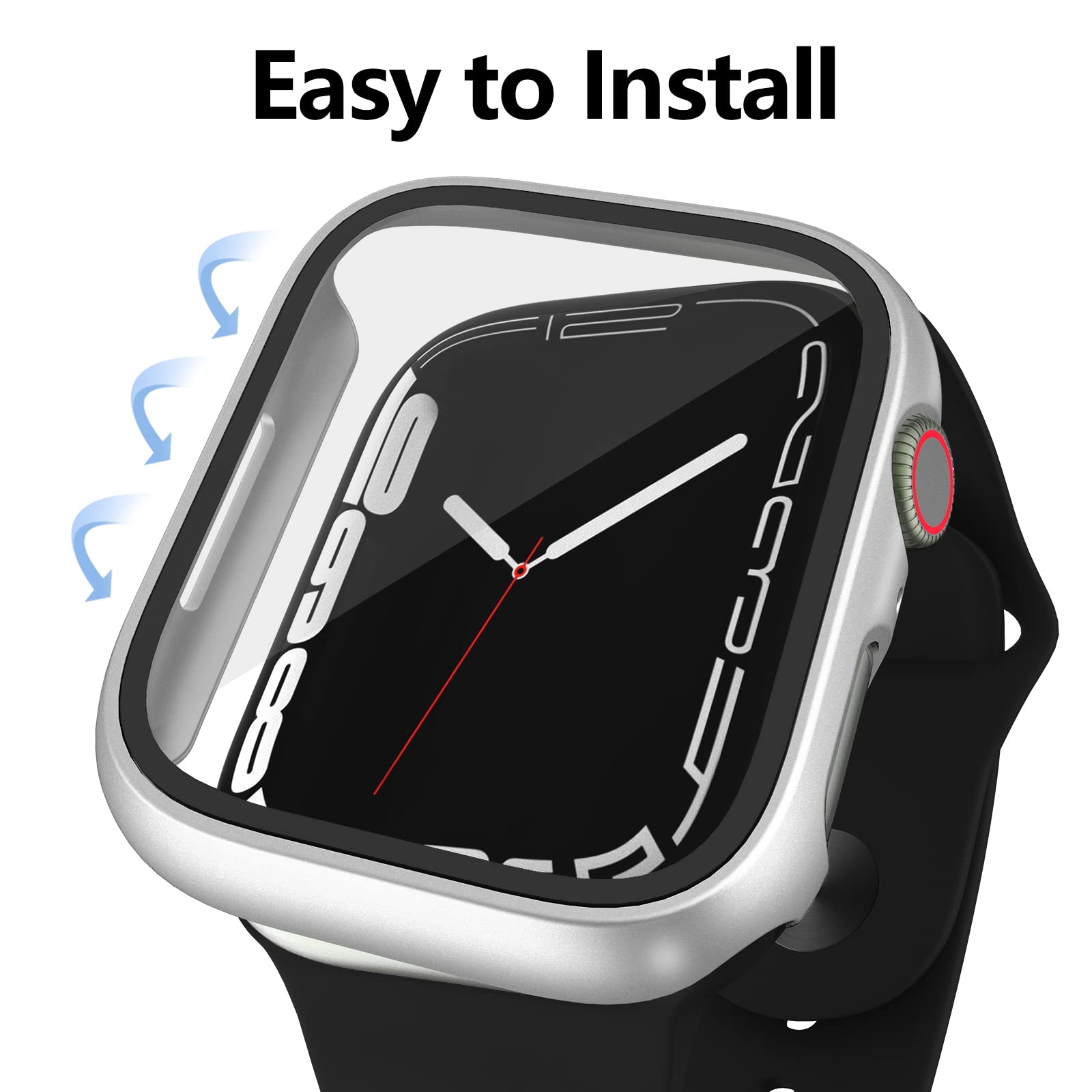 12 fundas para Apple Watch Series 9/8/7 de 45 mm, carcasa rígida de policarbonato con protector de pantalla de vidrio templado, protector de marco completo compatible con iWatch Series 9/8/7