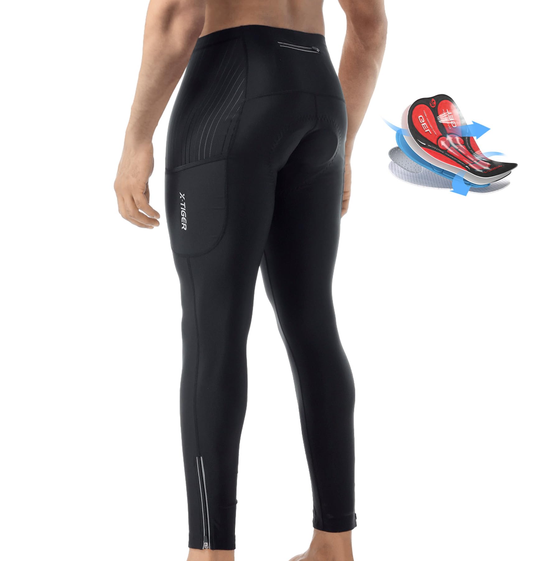 X-TIGER Cycliste Homme Long 3 Poches Montagne Cyclisme Velo Sweat Absorbent Fast Drying Padded 5D Gel