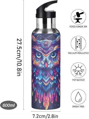 Miniatura 9 de Insulated Stainless Steel Water Bottle with Straw 32 Oz, BPA-Free Sport Water Bottle Insulated for Gym Outdoor Travel School, Boho Owl Dreamcatcher