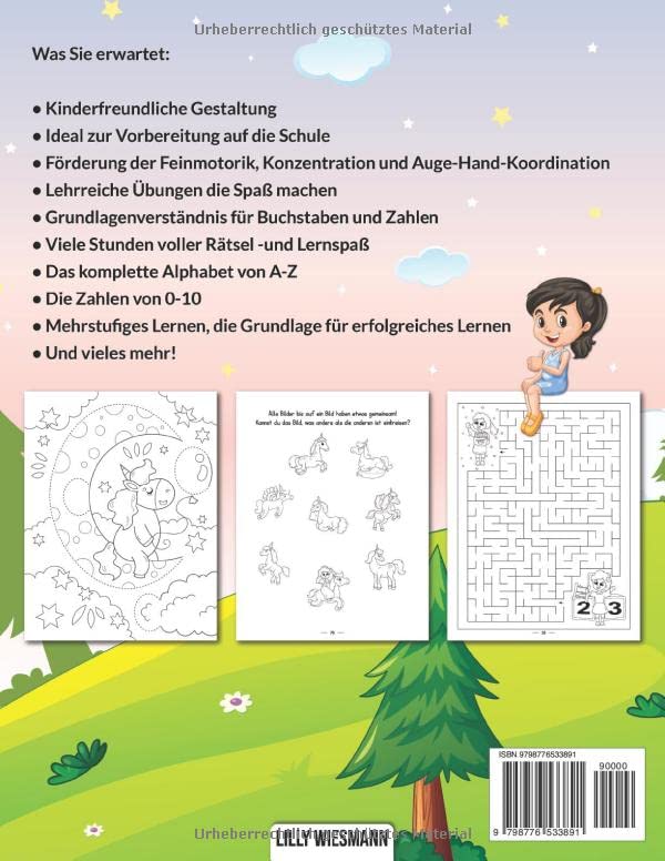 Das große Beschäftigungsbuch für Mädchen: Die Kreative Beschäftigung für Kinder mit Zahlen, Buchstaben, Schwungübungen… – Bild 3
