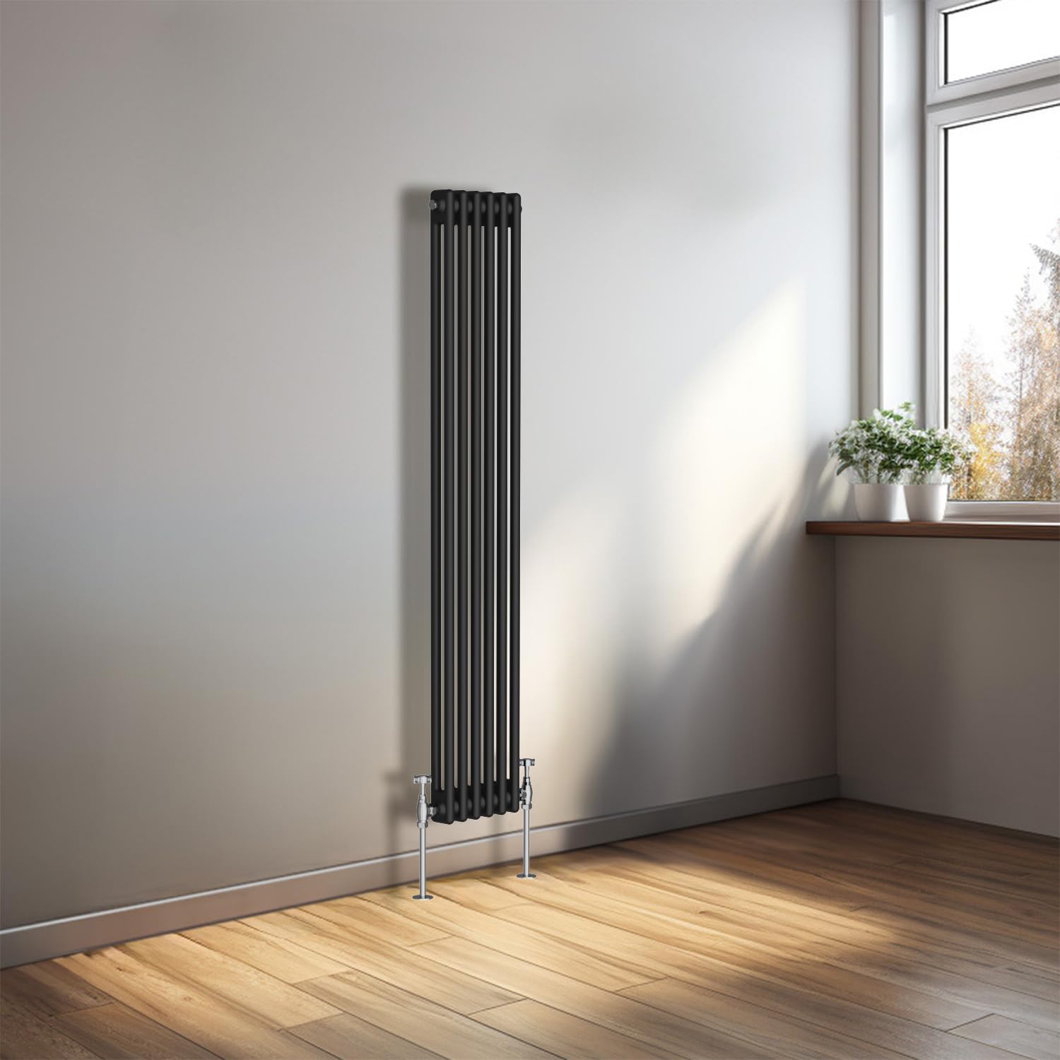 NRG 1500x290mm Cast Iron Vertical Radiator Black 2 Column — image 1