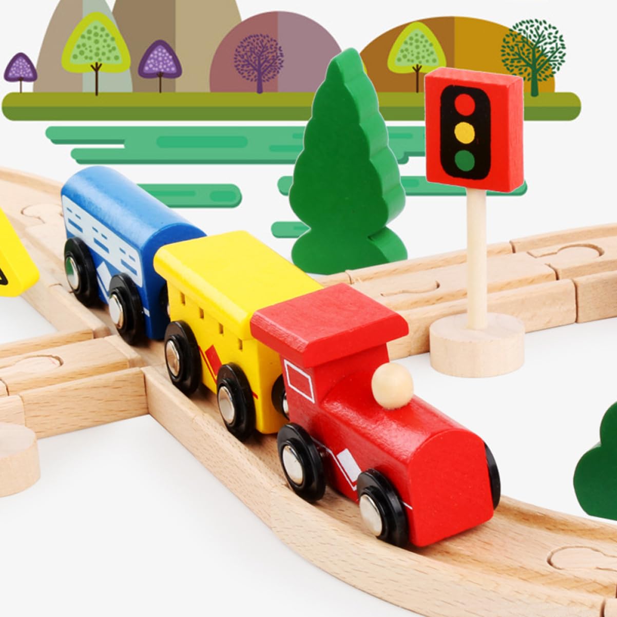 Milisten Juguete de Tren de Madera 32 Piezas de Haya para Niños