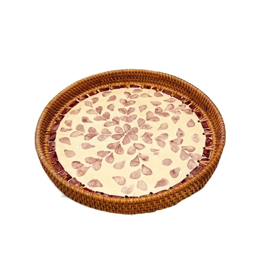 Basket Storage Box Kitchen 4pcs New Nordic Style Rattan Woven,Color Shell Splicing Handmade Fruit Tray