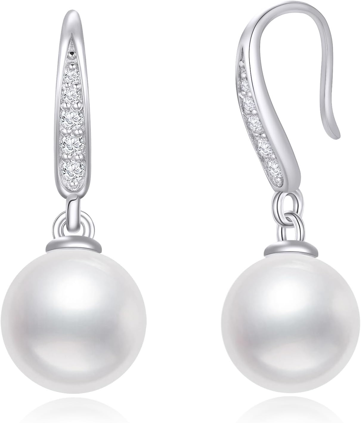 Natural Diamond and Freshwater Cultured Pear Dangle Earrings for Women Sterling Silver, Jewelry Gifts for Her, 9-10 MM