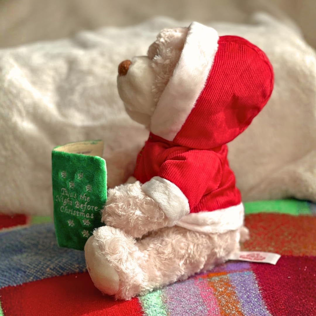 Cuddle Barn - Storytime Teddie | Animated Storytelling Holiday Bear Stuffed Animal Plush Toy Reads The Story T'was The Night Before Christmas, 10"