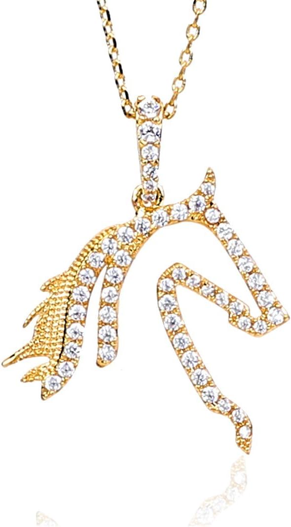 Horse Necklace Chain Pendant for Women Elegant Cubic Zirconia Stones Fashion Jewelry Gift Boxed