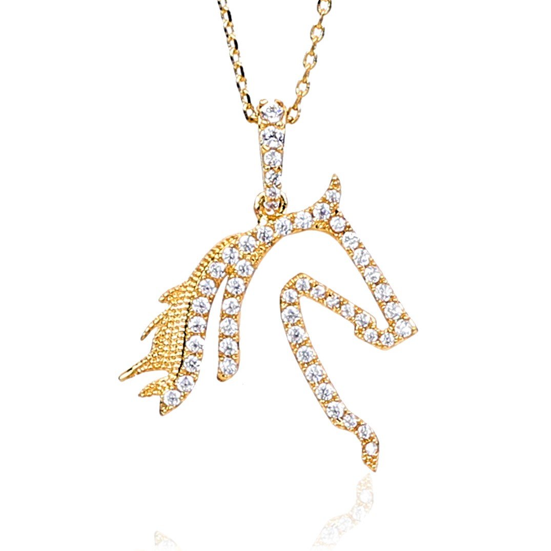 Horse Necklace Chain Pendant for Women Elegant Cubic Zirconia Stones Fashion Jewelry Gift Boxed