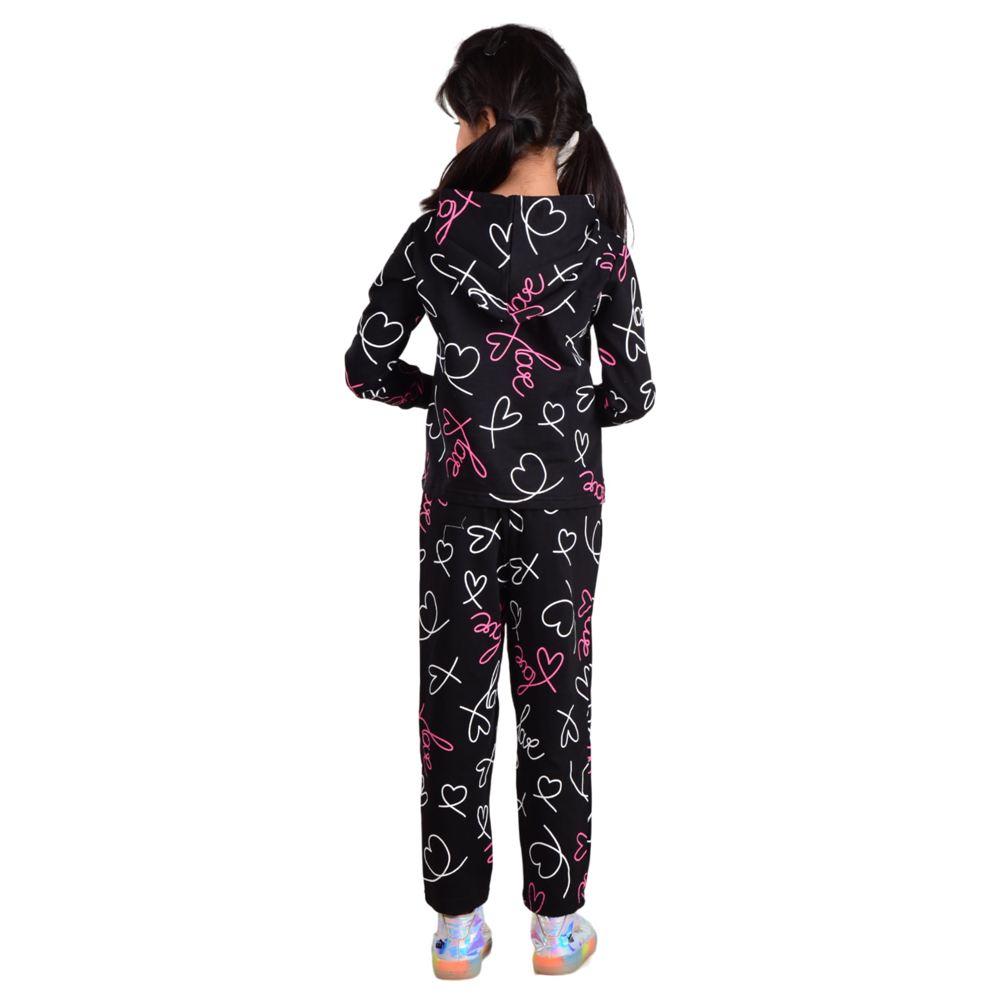 Clothe Funn Girls Hood Jacket & track Pant Set (5-6 Years, Black) 4