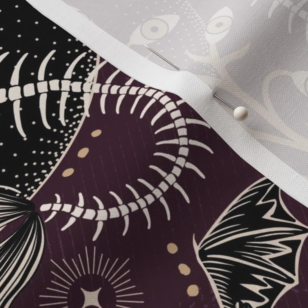 Spoonflower Fabric - Mermaid Skeleton Spooky Hands Eyes Snake Scary Plants Moths Large Plum Printed on Petal Signature Cotton Fabric by The Yard - Sewing Quilting Apparel Crafts Decor