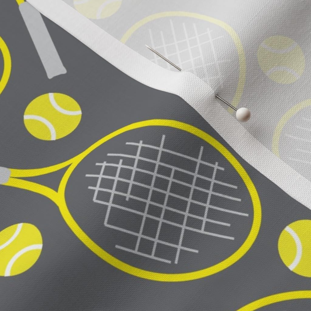 Spoonflower Fabric - Tennis Small Sports Outdoor Racket Balls Fun Scale Gray Yellow Printed on Petal Signature Cotton Fabric by The Yard - Sewing Quilting Apparel Crafts Decor