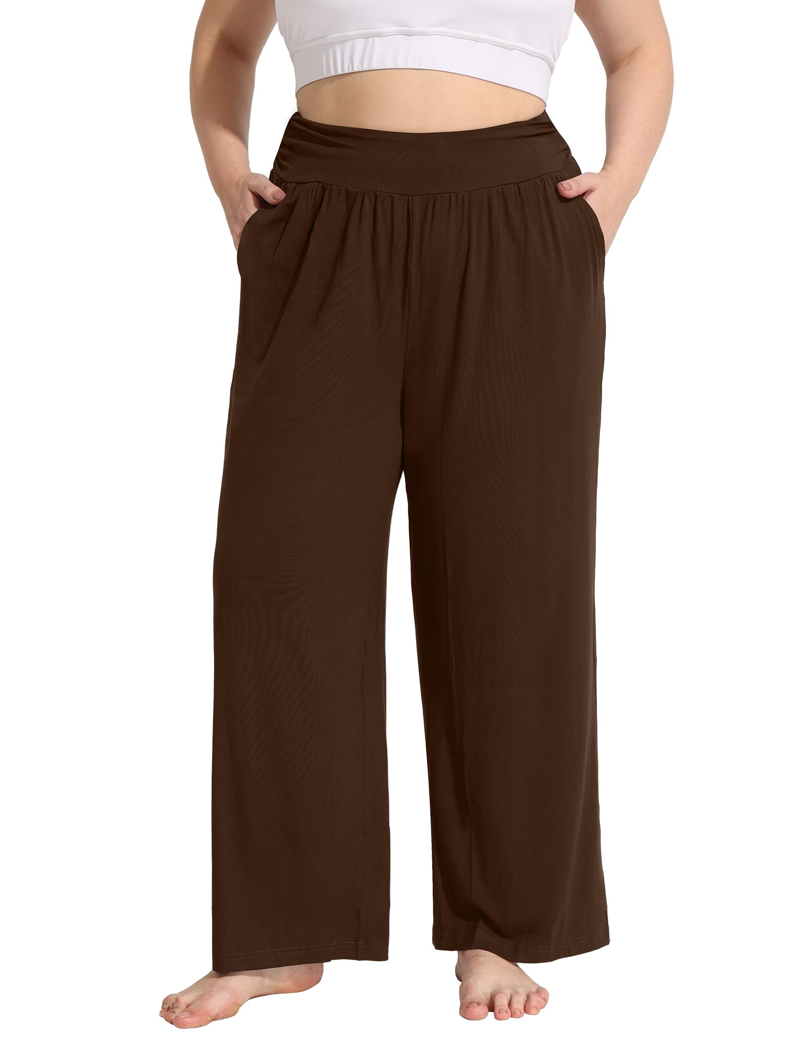 FOREYOND Plus Size Wide Leg Pants for Women Flowy Yoga Lounge Sweatpants Casual High Waisted Pajama Bottoms with Pockets