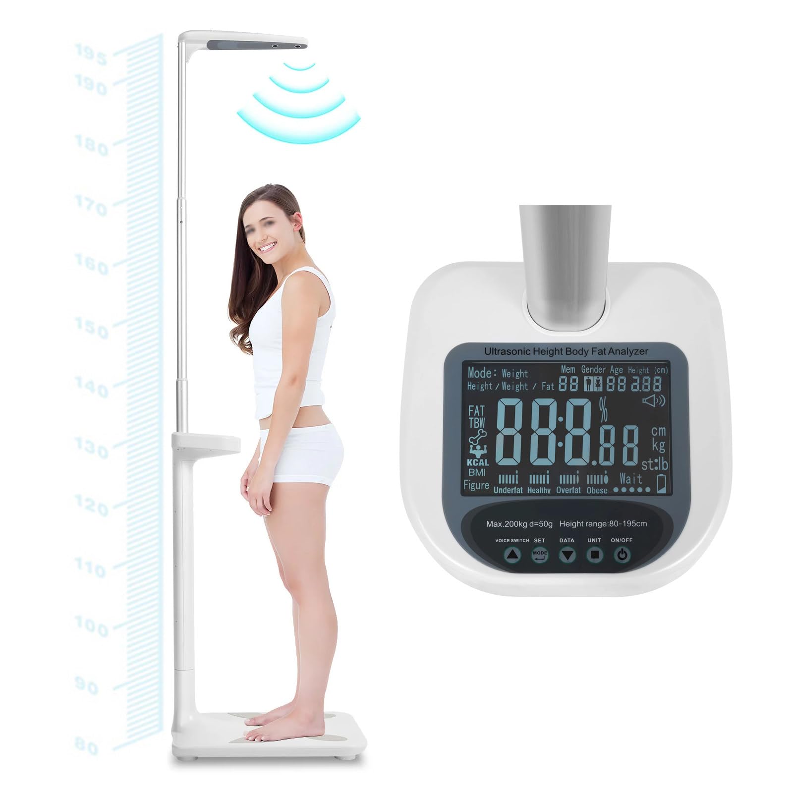 Bilancia Digitale Professionale Per Medici, Analizzatore Di Grasso Corporeo Con Capacità Di 440 Libbre Per Medico, Con Display Lcd Per Misurazione Peso/Altezza/Obesità/Imc