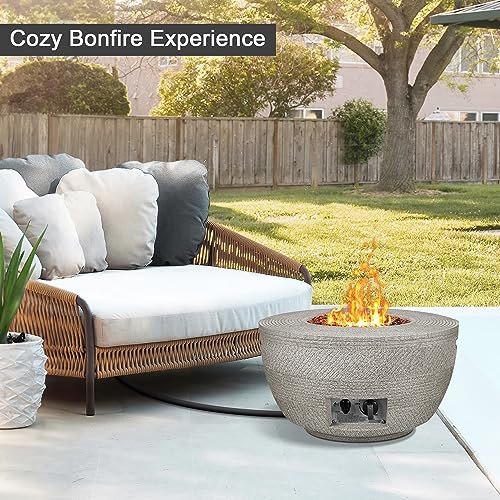 Kante 25 Inch Wide Round Texture Concrete and Metal Outdoor Eco-Friendly Smokeless 50,000 BTU Propane Gas Modern Fire Pit with Waterproof Cover,Biondo - Image 3
