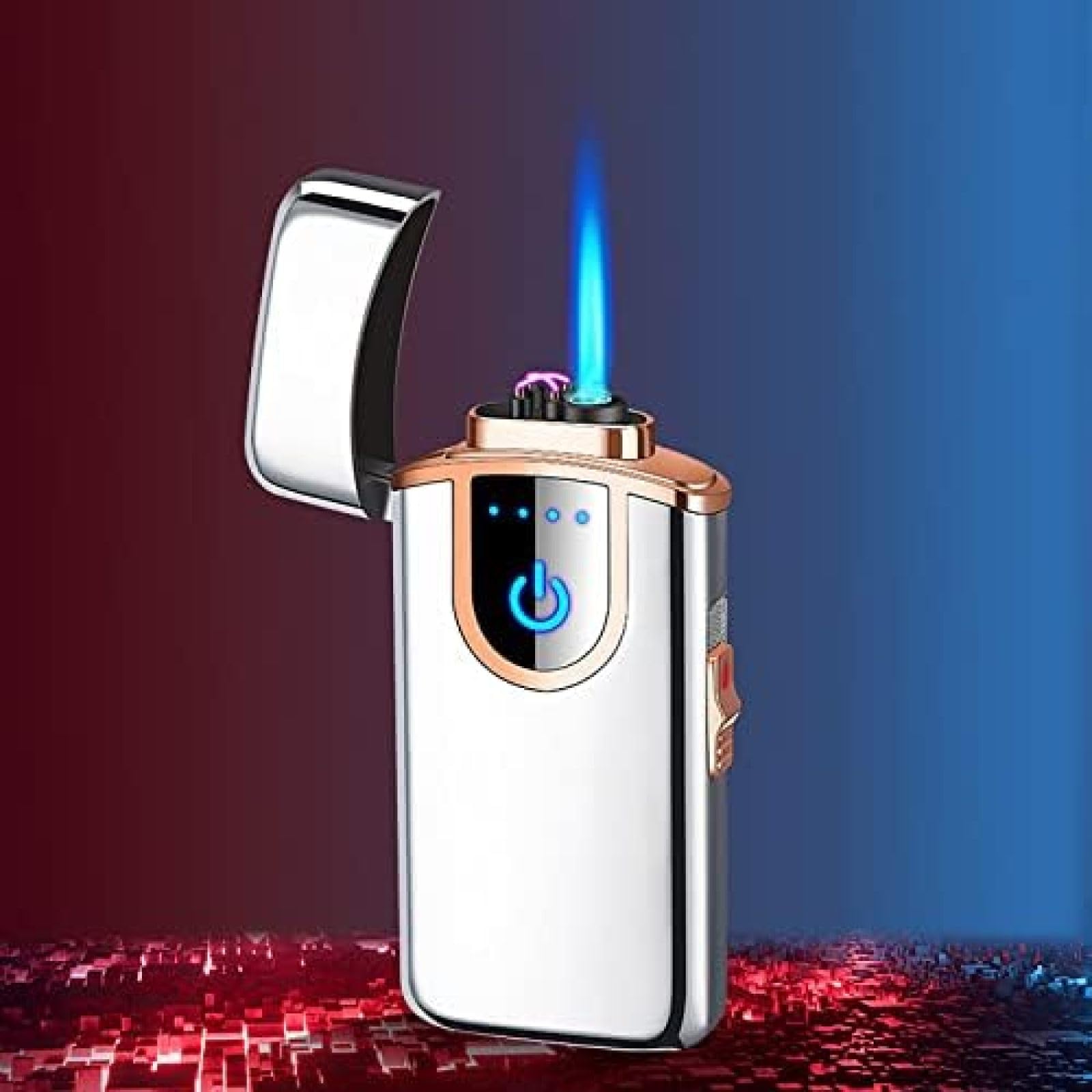 Briquet Électrique, Rechargeable Au Butane, Coupe-Vent, Plasma, Portable, Rechargeable par USB avec Affichage LED, Briquet 2 en 1 pour Feu, Barbecue,Argent,bonny369