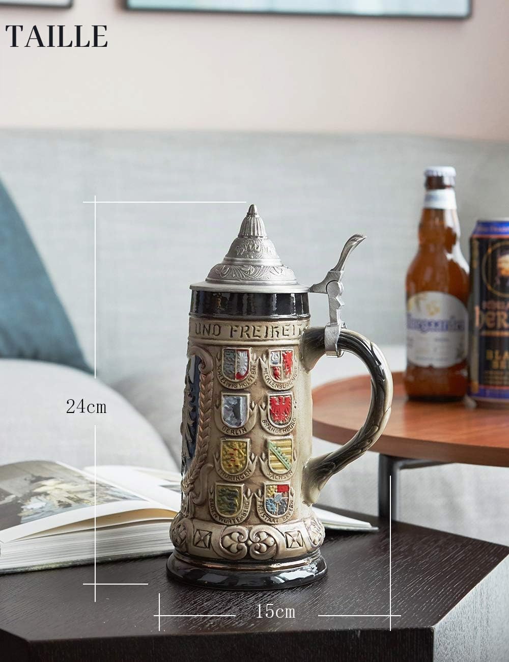 HAUCOZE Chope à Bière Allemande Oktoberfest Viking Bavière Tankard 0.8Liter | Céramique Tasse avec Couvercle Bar Maison Décoration Anniversaire Festival Cadeau pour Homme Père Mari