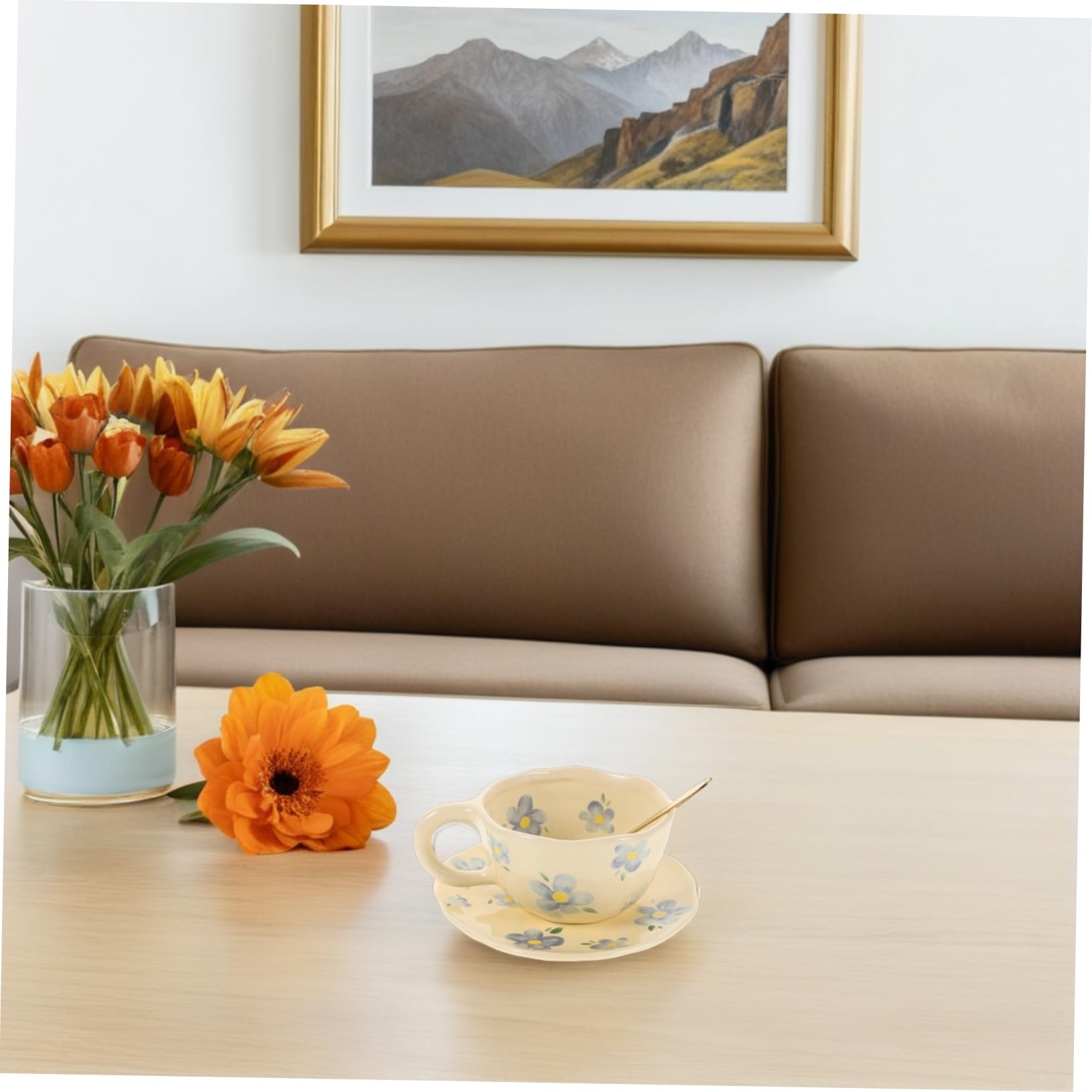 1set Tasse à Café Créative en Porcelaine Fine avec Soucoupe et Cuillère Design Unique et Facile D'entretien pour Bureau Cuisine