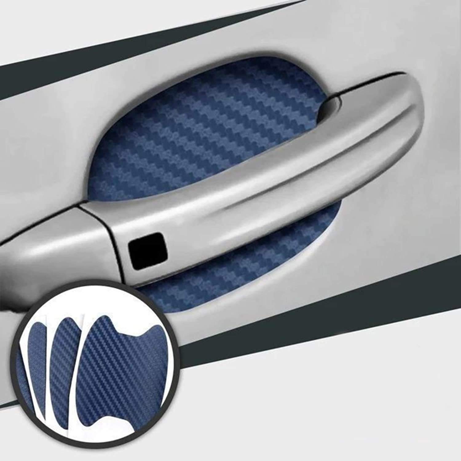 ZYTC 4pcs 3D Super Reflective Stickers Carbon Fiber Strips Car Side Door Edge Bumper Anti-Scratch Protection Guards Trim Stickers Universal (Door Handle Wrist Sticker Blue)