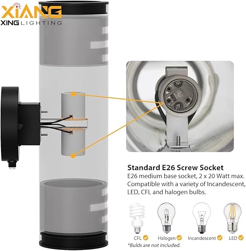 Miniatura 5 de Lámpara de pared para exteriores del atardecer al amanecer, brillo hacia arriba y hacia abajo, aplique de pared cilíndrico, listado ETL, impermeable