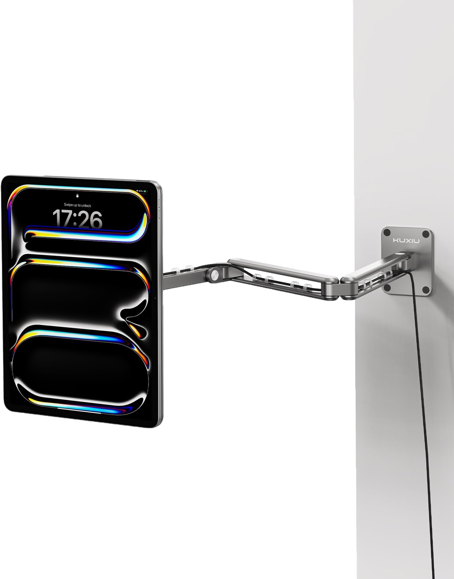 Magnetic Wireless Charging Wall Mount Holder for iPad Pro 11" M4 (2024) Only, Aluminum Alloy 360° Adjustable Tablet Wall Mount Stand with 2M USB C Cable, Three-Section Foldable Magnetic Stand